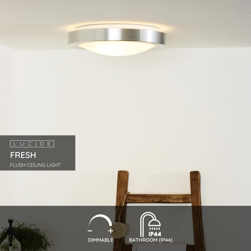 Lucide FRESH - Zapustené stropné svietidlo Kúpeľňa - Ø 35 cm - 2xE27 - IP44 - Satin Chrome